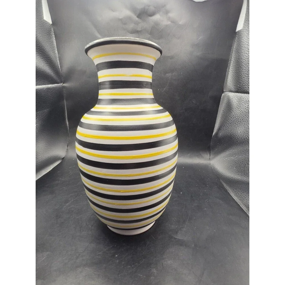 Pottery Slama Tunisia Ceramic Black Yellow Stripe Vase